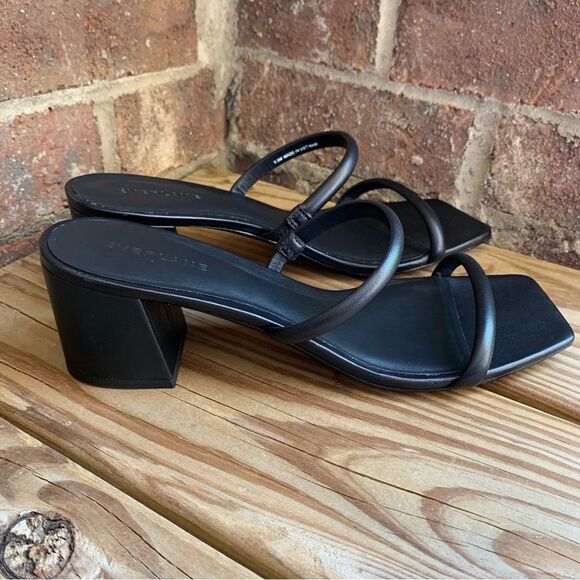 Everlane Shoes Double Strap Heel in Black Leather Minimalist Neutral Womens 9.5 - Picture 10 of 12